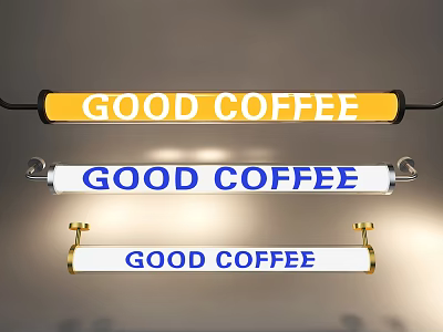 Good Coffee Signboard Hanging Designs With Yellow And White Frames For Coffee Shop 3d model