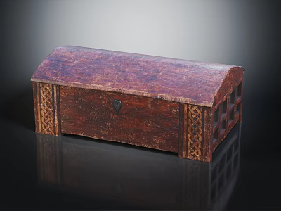 Vintage Wooden Entryway Side Cabinet With Carved Patterns Arched Lid And Lattice Sides 3d model