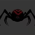 Black Spider With Red Pattern On Body And Red Eyes Against Gray Background