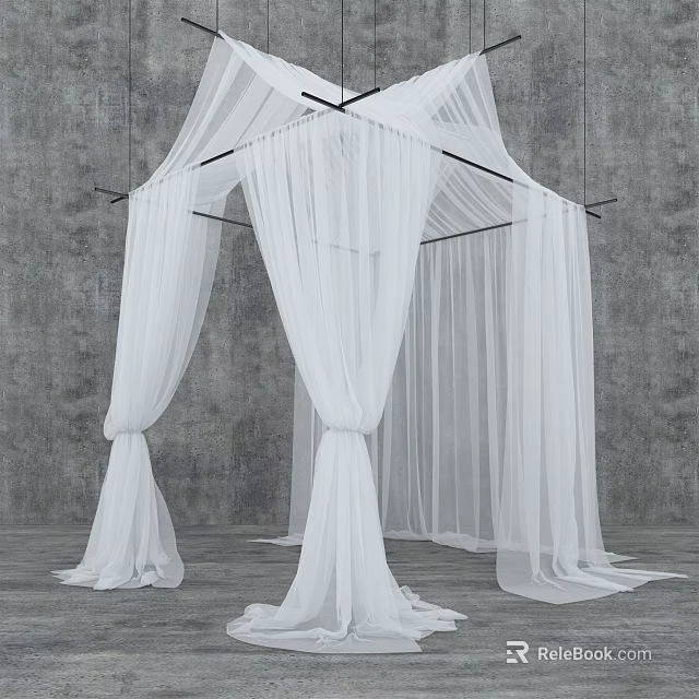 Elegant White Sheer Bed Canopy Hanging Over Bedroom with Soft Lightweight Fabric 3d model 