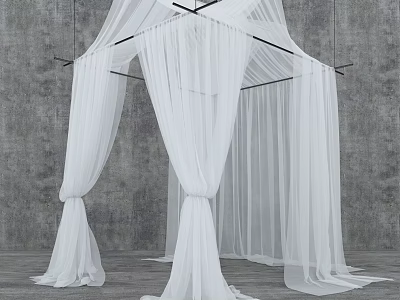 Elegant White Sheer Bed Canopy Hanging Over Bedroom with Soft Lightweight Fabric 3d model