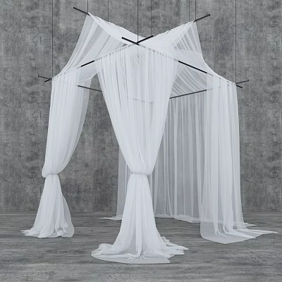 Elegant White Sheer Bed Canopy Hanging Over Bedroom with Soft Lightweight Fabric 3d model