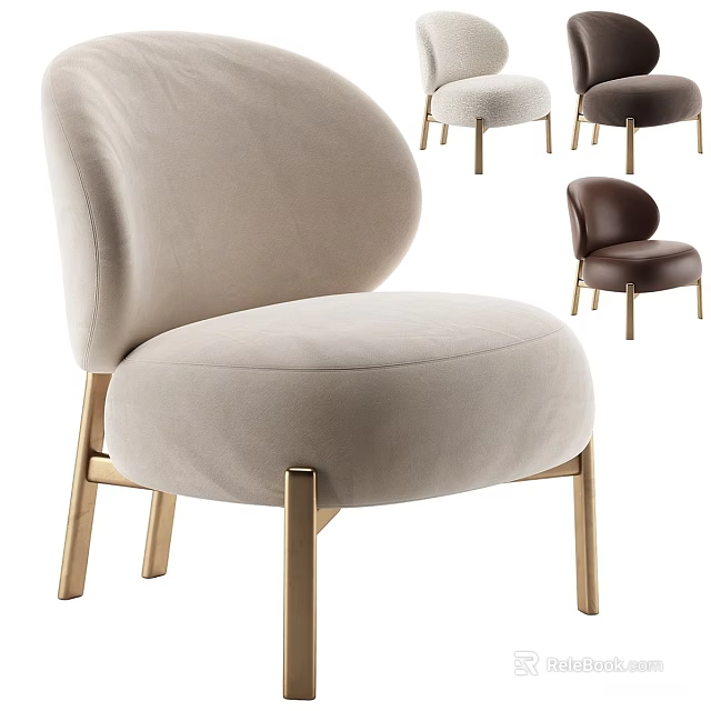 Modern Beige Fabric Single Chair With Metal Legs And Various Color Options 3d model 