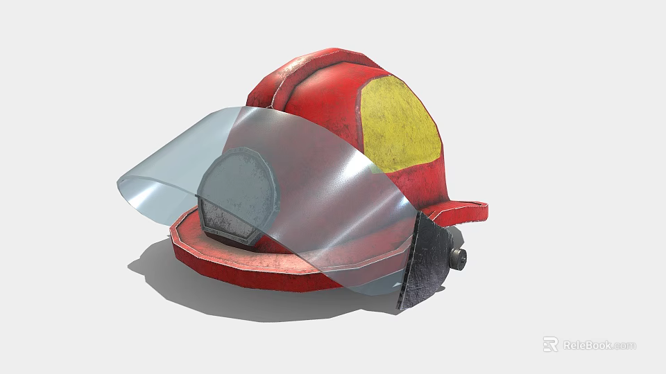 Red Firefighter Helmet With Transparent Visor And Yellow Accent Safety Gear 3d model 