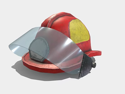 Red Firefighter Helmet With Transparent Visor And Yellow Accent Safety Gear 3d model