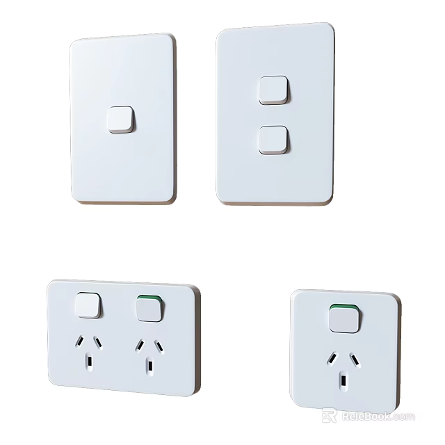 Modern White Home Switch Panels With Single Double Switches And Sockets 3d model 
