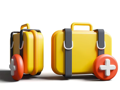 Yellow Medical Cases With Red Cross Symbols Black Straps And Wheels Design 3d model