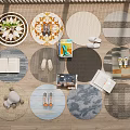 Modern Carpet Combo Round Carpet Shoes Books 3d model