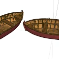 Vintage Wooden Boats With Red Hull And Intricate Wooden Interior Structure