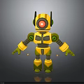 3D Yellow Green Robot Character Featuring Red Eye And Mechanical Structure Design 3d model
