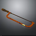 Orange Frame Hacksaw with Wooden Handle and Metal Blade for Cutting Work