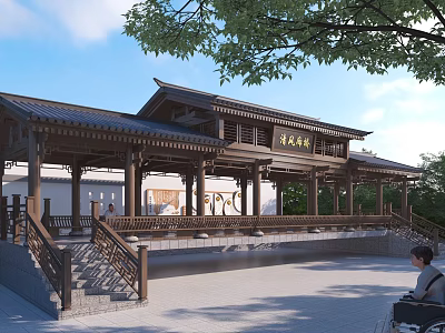 Classical Chinese Garden Landscape With Traditional Wooden Pavilion Black Tiled Roof Stone Steps And Trees 3d model