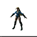 Female Character In Blue Bodysuit With Green Armor Yellow Backpack And Muscular Build