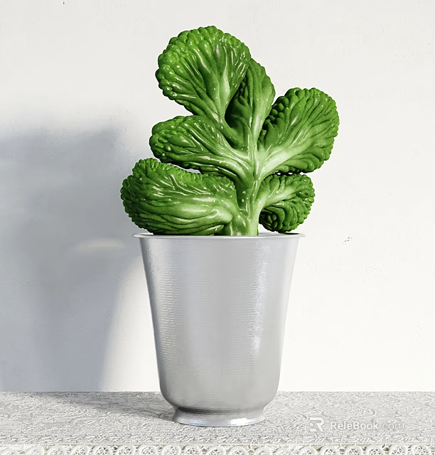 Artistic Bonsai Plant With Unique Green Foliage And Silver Metallic Pot For Indoor Decor 3d model 
