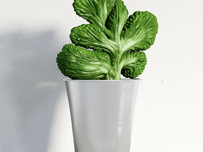Artistic Bonsai Plant With Unique Green Foliage And Silver Metallic Pot For Indoor Decor 3d model
