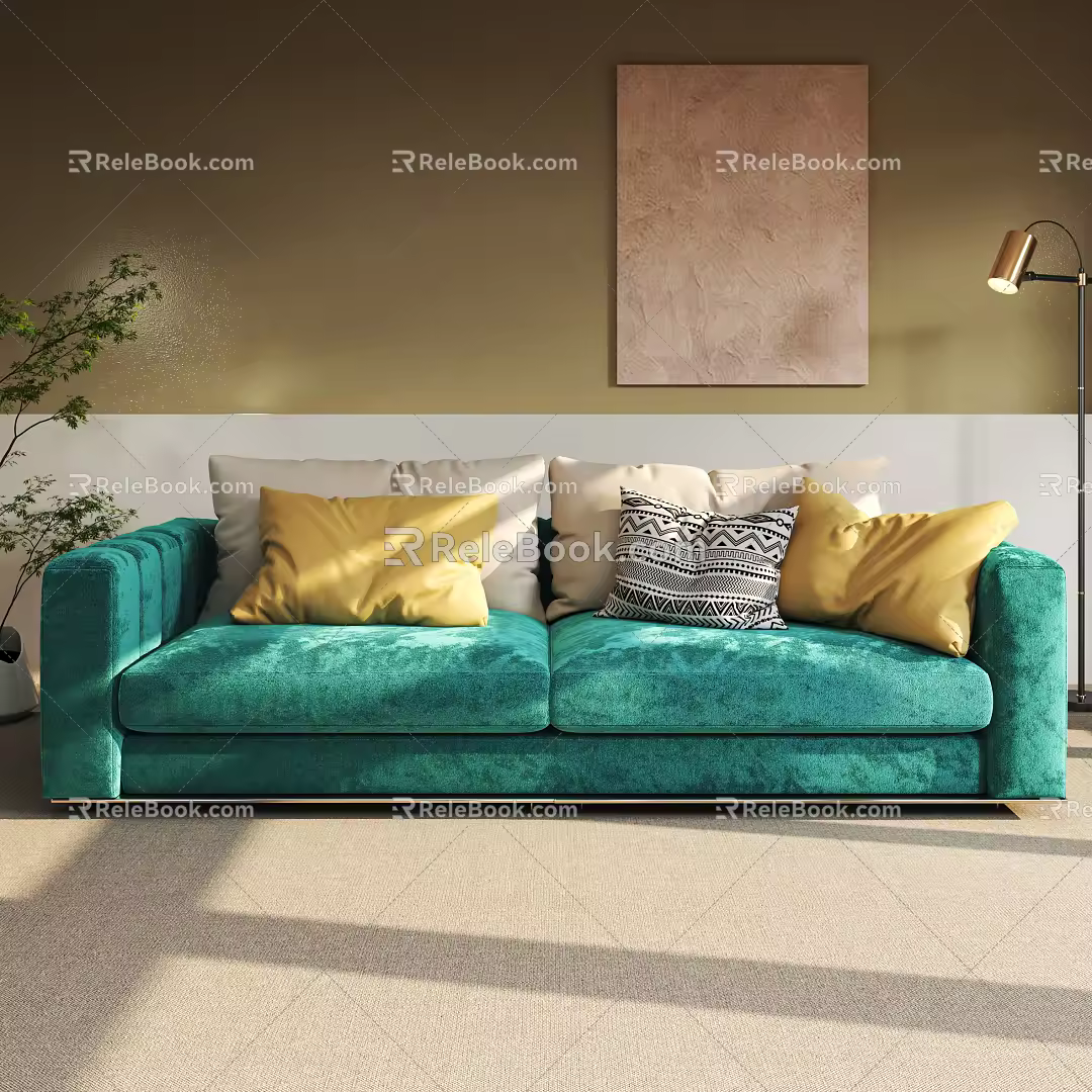 Modern double sofa fabric three-seat sofa 3d model
