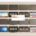Multiple TVs Arranged with Screens Displaying Scenery Time and Program Menus