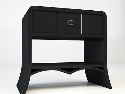 Black Modern Nightstand With Two Drawers Circular Handle And Curved Legs 3d model