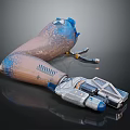 Futuristic Character Mechanical Prosthetic Arm With Brown Blue Design And Metallic Components