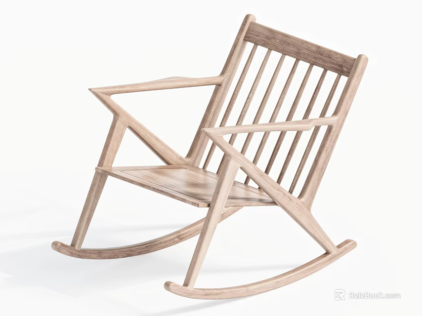 Wooden Rocking Chair Modern Simple Design With Slatted Back And Armrests For Relaxing Comfort 3d model 