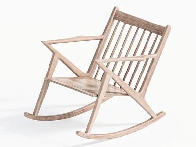 Wooden Rocking Chair Modern Simple Design With Slatted Back And Armrests For Relaxing Comfort 3d model