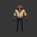 Cartoon Game And Movie Character With Red Face Glasses Yellow Jacket Blue Pants Brown Shoes