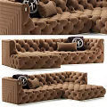 Luxury Brown Tufted Velvet Sectional Sofa With Modern Decorative Pillows