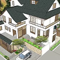 Traditional Chinese Detached Villa With Tile Roof Balconies Mountain Backdrop And Greenery