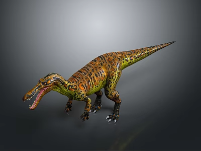 Realistic Carnivorous Dinosaur Model With Orange Green Patterns Open Mouth And Sharp Teeth 3d model