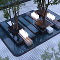 Elegant Garden Ornaments With Trees Water Ponds Lighting Fixtures And Paved Ground