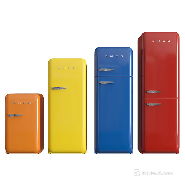 SHCO Retro Style Double Door Refrigerators In Orange Yellow Blue And Red Colors 3d model 