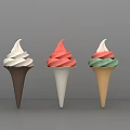 Colorful Ice Cream Cones With White Pink Green Swirls On Gray Background