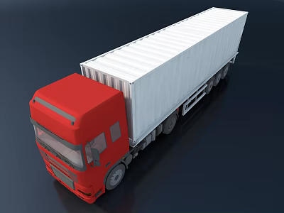 Red Truck With White Cargo Container Modern Exterior Design 3d model