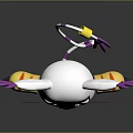 Cute White 3D Cartoon Character With Long Ears Purple Decorations Yellow Antenna And Blue Eyes