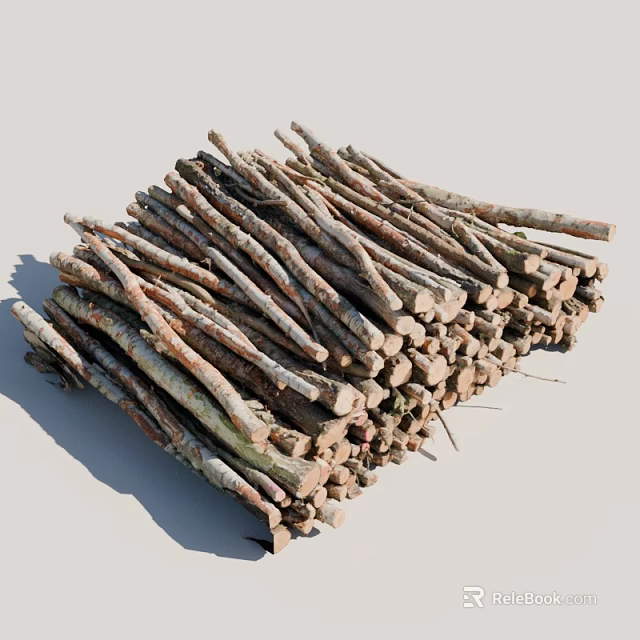 Freshly Cut Arbor Tree Branches Neatly Stacked in a Large Pile 3d model 