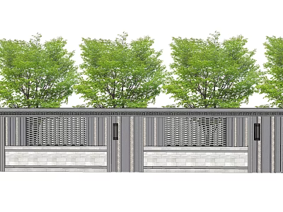Modern Building Exterior Wall With Green Trees Gray Lattice Design And White Stone Sections 3d model