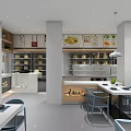 Bright Modern Restaurant With Open Layout Tables Chairs Hanging Lights Green Plants And Menu Boards
