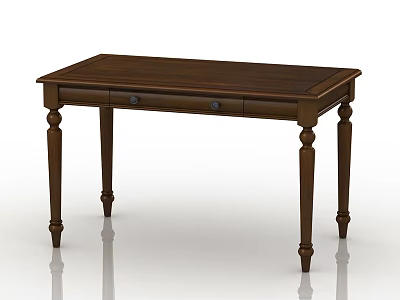 Classic Wooden Desk With Dark Brown Surface Carved Legs And Drawer Design 3d model