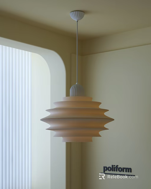 Modern Minimalist Interior Pendant Light With Layered Fluted Beige Design And Light Walls Blinds 3d model 