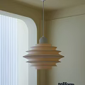 Modern Minimalist Interior Pendant Light With Layered Fluted Beige Design And Light Walls Blinds
