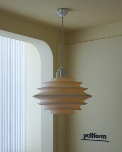 Modern Minimalist Interior Pendant Light With Layered Fluted Beige Design And Light Walls Blinds 3d model