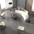 Modern Curved Light Colored Sofa And Black Coffee Table Set With Accent Chairs Floor Lamp