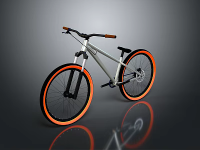 Modern Bicycle With Silver Frame Orange Rims Straight Handlebars And Surface Reflection 3d model