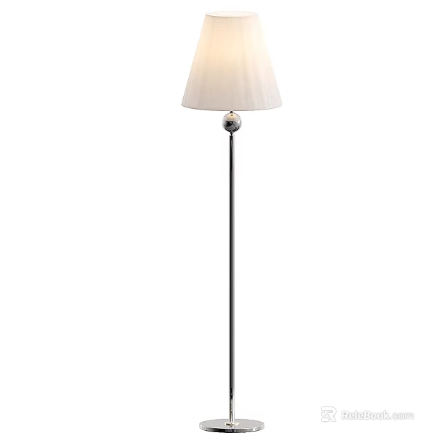 Sleek Modern Floor Lamp With White Pleated Lampshade And Silver Metal Pole Ball Accent 3d model 