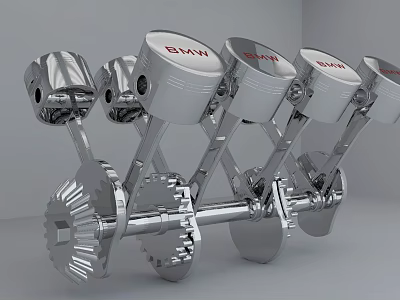 Industrial Equipment Chrome Plated Pistons And Crankshaft Mechanical Assembly With BMW Logo 3d model