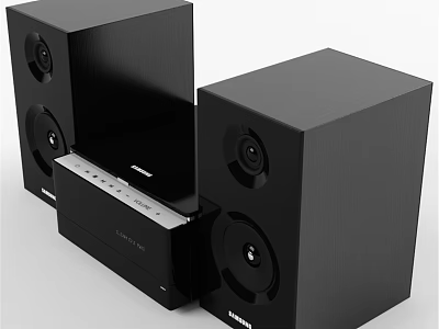 Black Modern Design Stereo Speakers With Control Unit For Home Audio 3d model