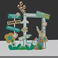 Fun Check in Photo Spot With Cartoon Figures Flowers Balloons Clouds And Happy Vibes