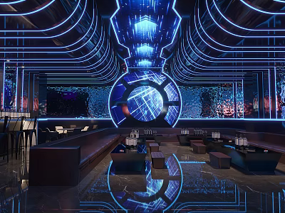 Modern KTV Interior Design With Neon Lights Sofa Seating And LED Screens 3d model