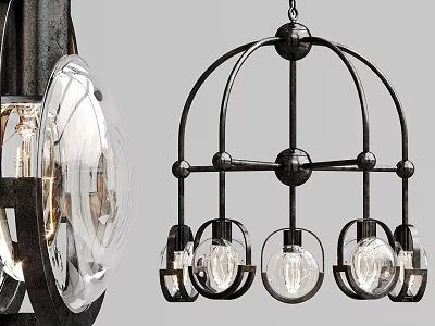 Modern Black Metal Circular Frame Chandelier With Clear Glass Globe Lights Design 3d model