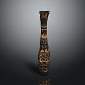 Black Vase With Gold Geometric Patterns And Tall Slender Design 3d model